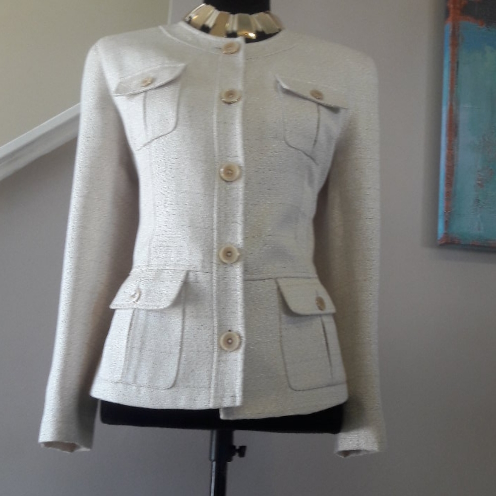 Jones New York/ Creme/Peplum Style/ Tweed Blazer - Picture 5 of 8